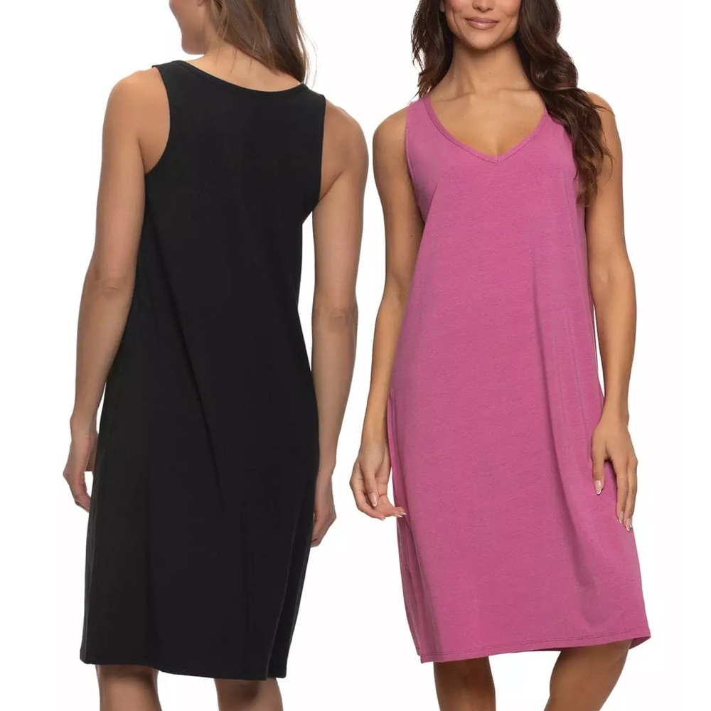 Felina Cotton Modal Stretch Sleep Dress 2-Pack Sz M Black Raspberry Brand New